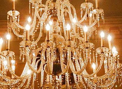 A chandelier at Lowell Hall.