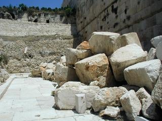Stones used to build Herod's Temple. Knocked to the ground by Roman soldiers in AD 70.