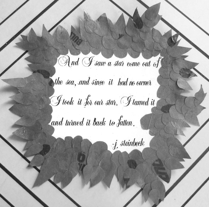 Valentine from my wife, Letraset on posterboard and brown paper with gold paint