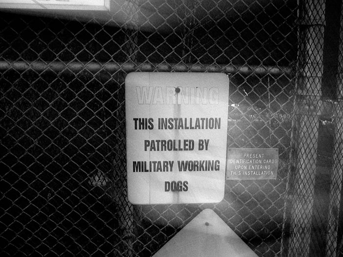 This installation patrolled by military working dogs