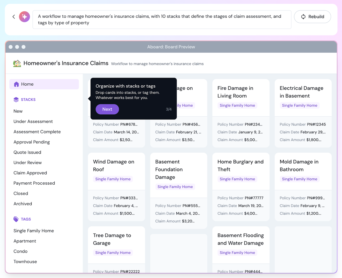 Image of a Homeowner's Insurance Claims board