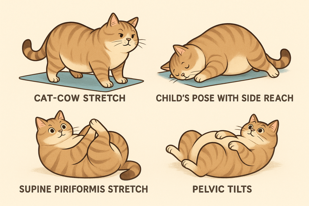 Image of four cats doing physical therapy exercises.