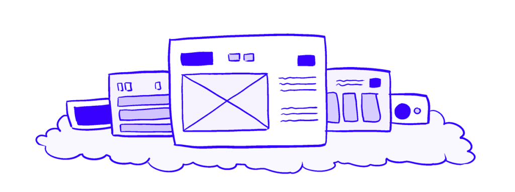 Image of five different interfaces sitting on a cloud. 