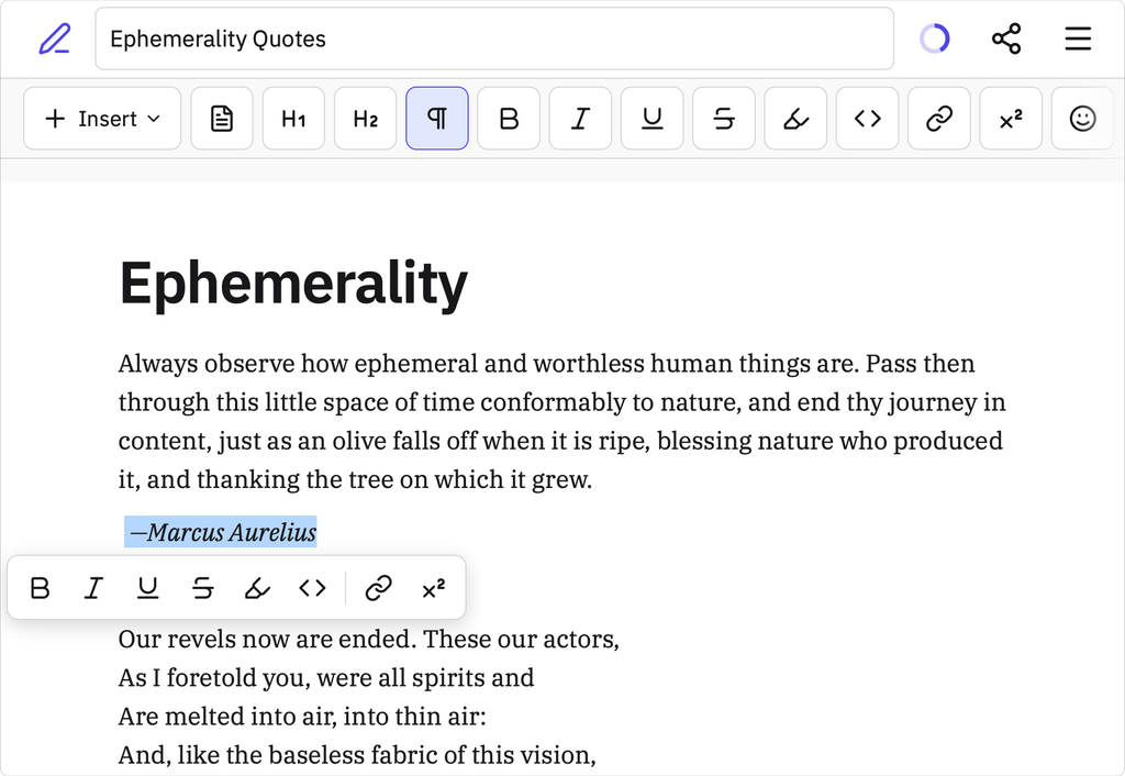 Screenshot featuring a quote from Marcus Aurelius