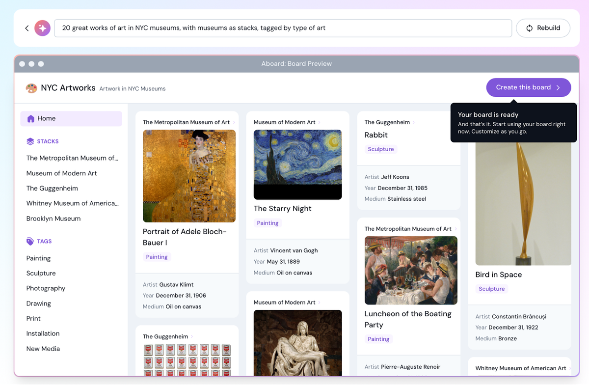 Screenshot of an NYC art board