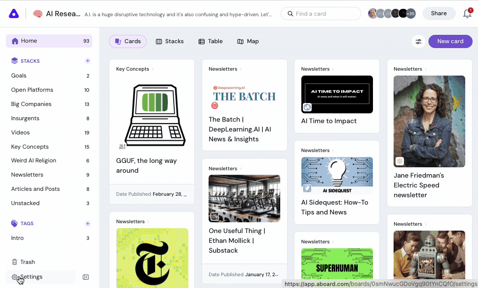 Animated gif of exporting a CSV from an AI Research board
