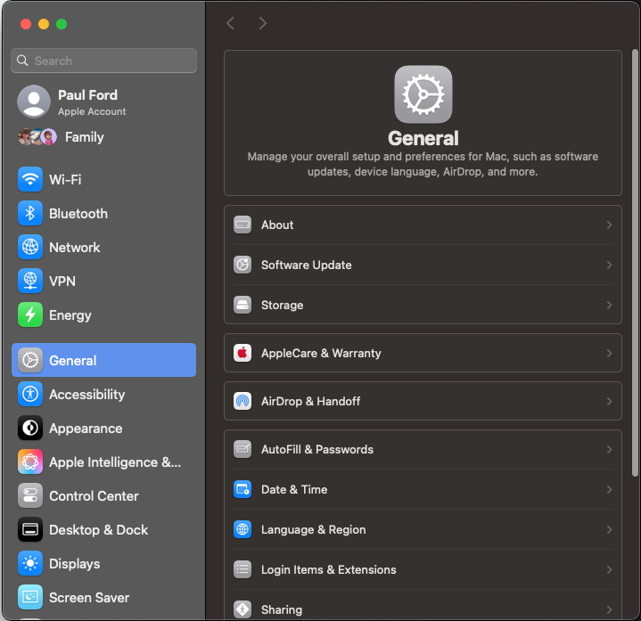 Screenshot of a modern control panel on a Mac