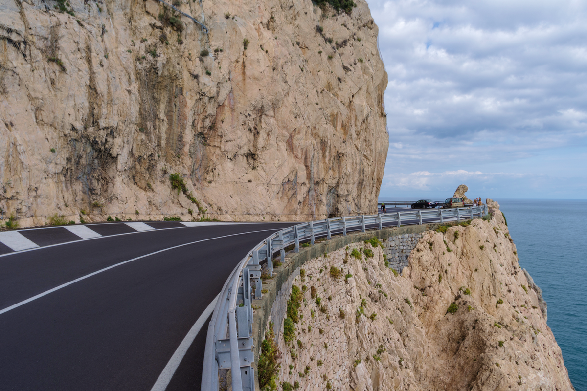 Image of a cliffside road with guardrails.