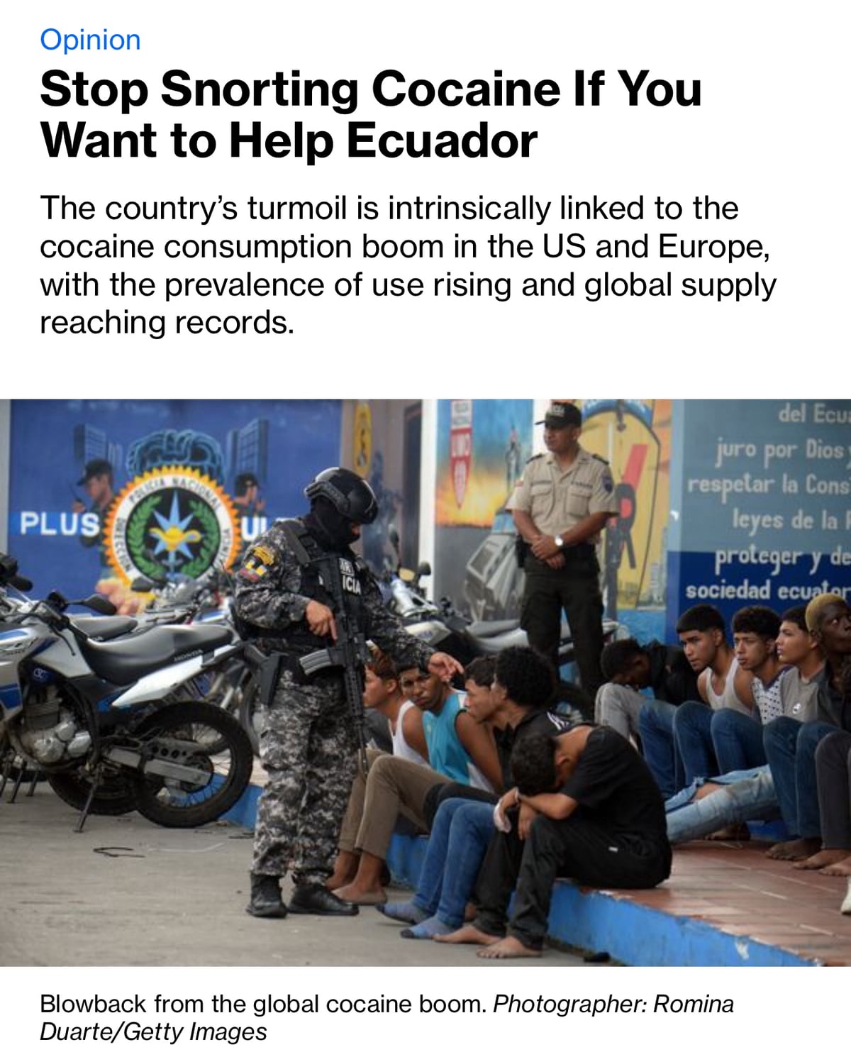 News article: Stop snorting cocaine if you want to help Ecuador