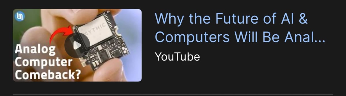 A YouTube thumbnail. Fingers holding a circuit board. The copy reads: “Why the Future of AI & Computers Will Be Anal…”