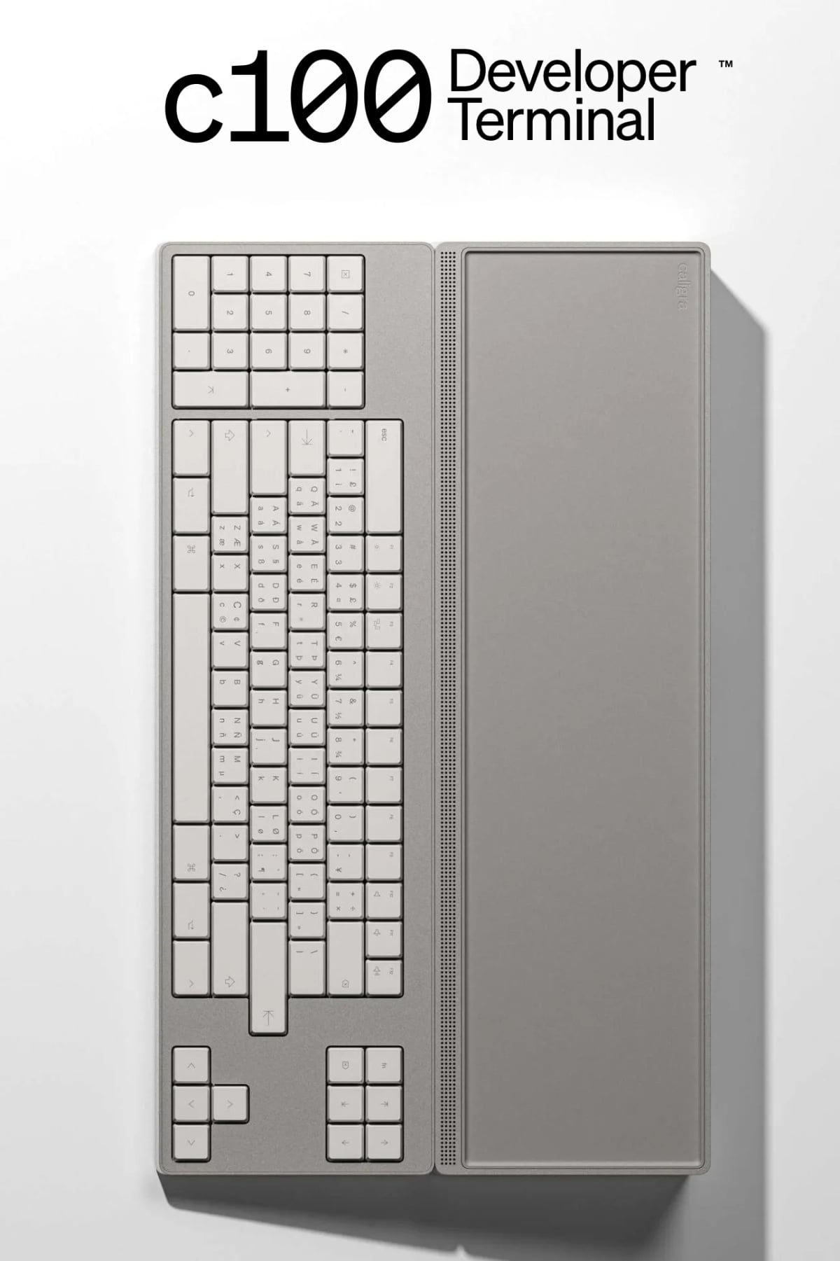 A gray sleek Unix workstation keyboard with extreme 70s vibes.